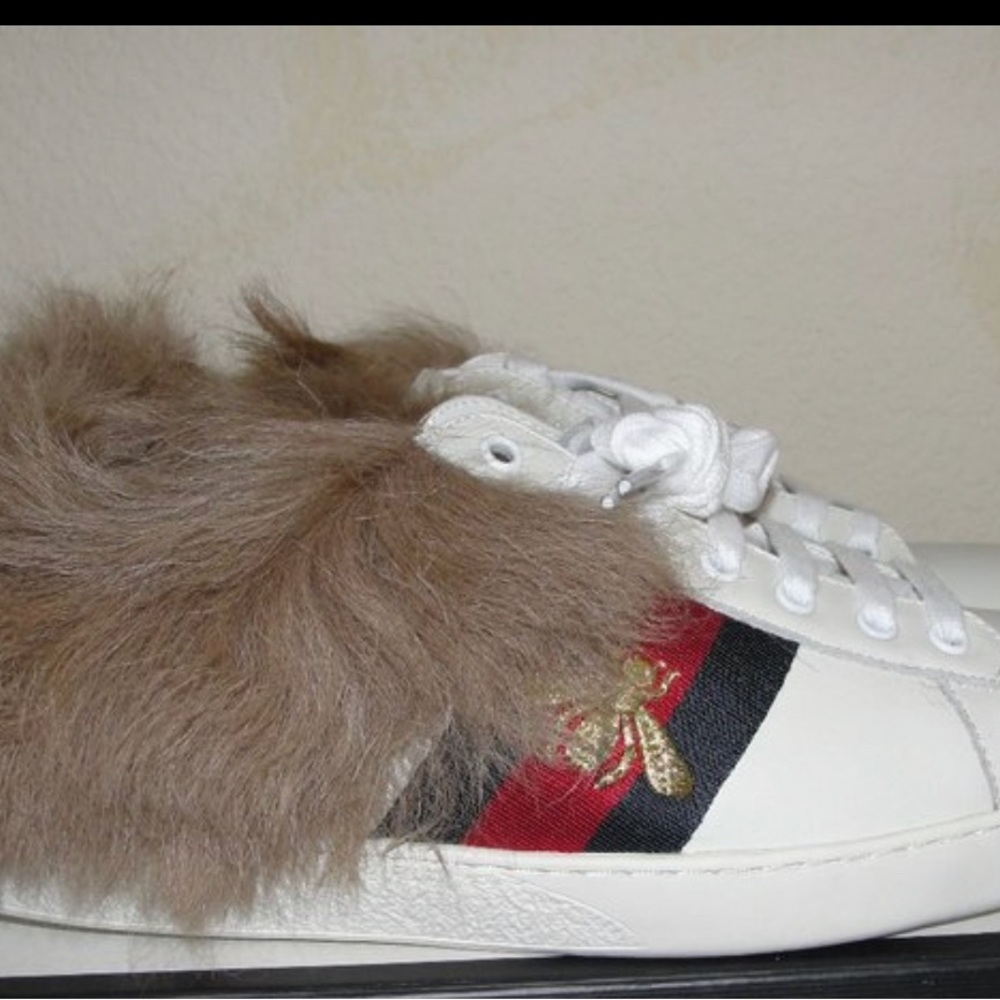 Limited Edition GUCCI MEN'S ACE FUR LEATHER SNEAKERS 8.5 NEW